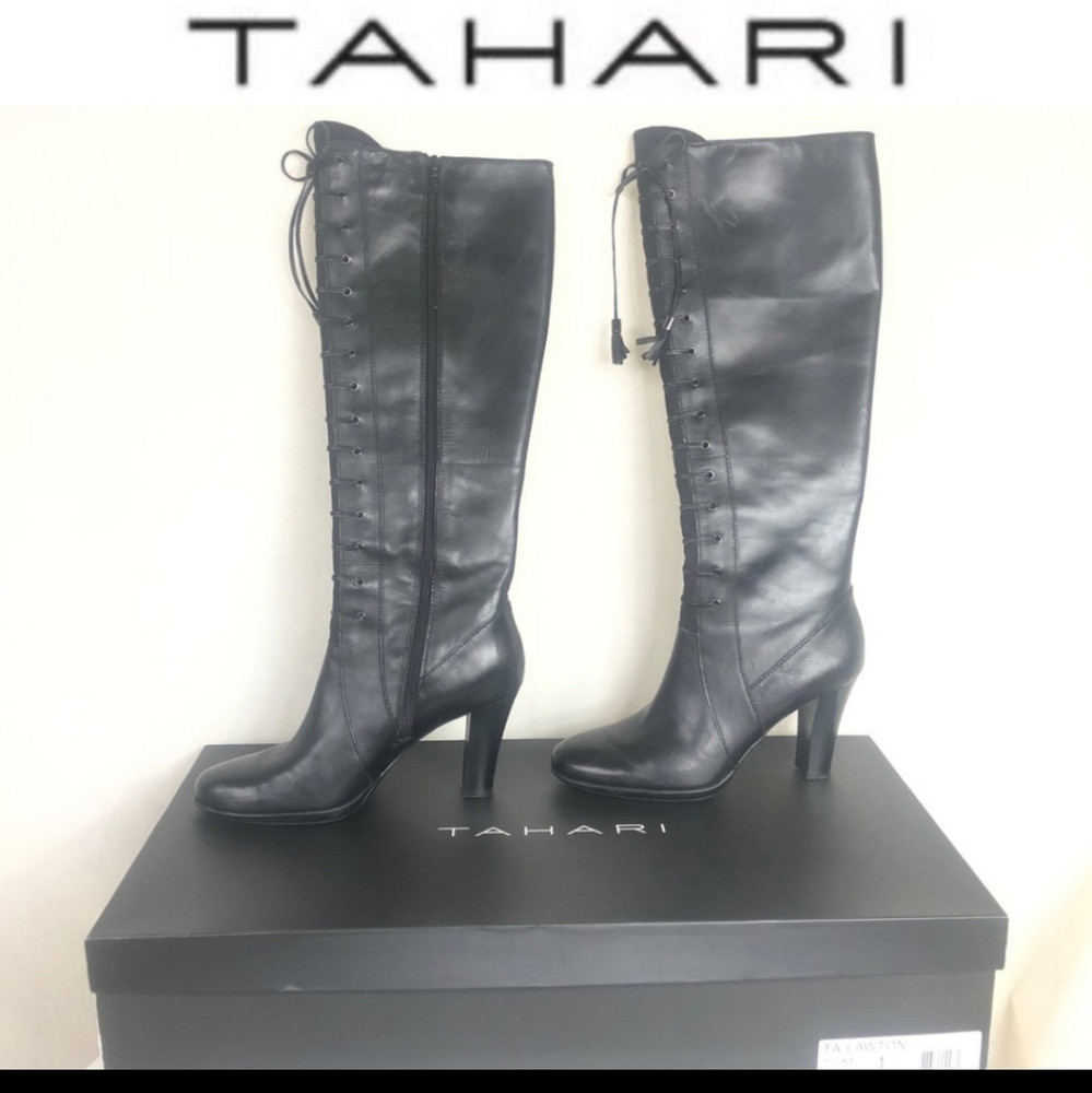 Tahari Lawton lace up tall heeled boots size 7.5